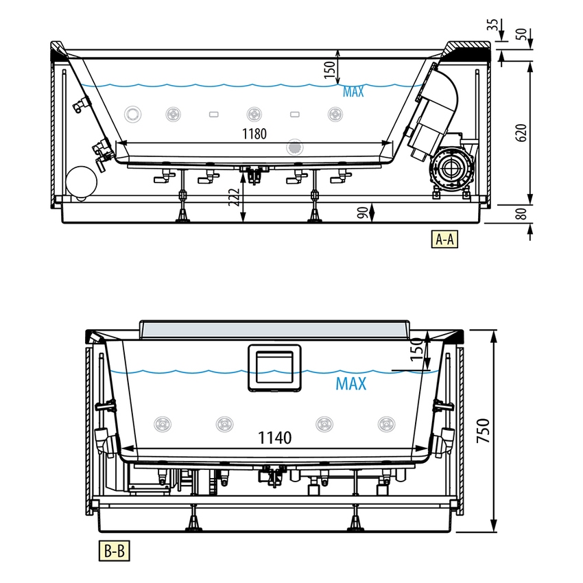 Immagine di Novellini DIVINA M SPA PLUS minipiscina idromassaggio da esterno con luci led bianche, L.190 P.140 H.75, per 2 persone, sedile e poggiatesta colore nero, vasca colore bianco finitura lucido DOM4O0-A0H