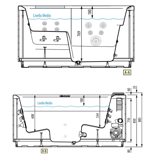 Immagine di Novellini DIVINA L SPA STANDARD minipiscina idromassaggio da esterno con luci led bianche, L.185 P.160 H.85, per 3 persone, sedile colore nero, vasca colore bianco finitura lucido DOL5O0-W10H