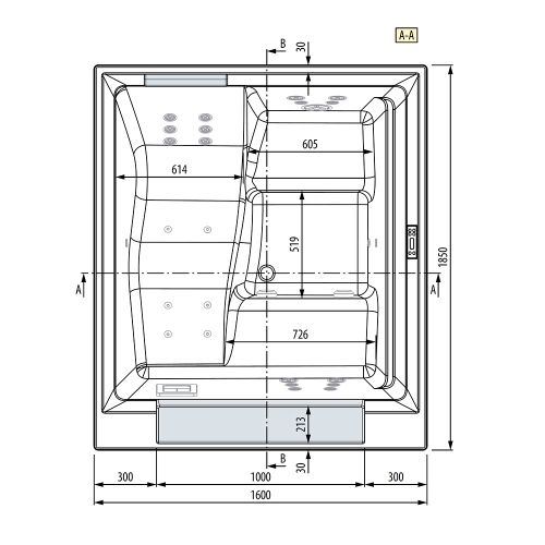 Immagine di Novellini DIVINA L SPA STANDARD minipiscina idromassaggio da esterno con luci led bianche, L.185 P.160 H.85, per 3 persone, sedile colore nero, vasca colore bianco finitura lucido DOL5O0-W10H