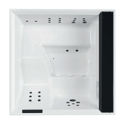 Immagine di Novellini  DIVINA XL SPA STANDARD minipiscina idromassaggio da esterno con luci led bianche+UV, L.200 P.200 H.85, per 4 persone, sedile colore nero, vasca colore bianco finitura lucido DOXL5O0-W10H