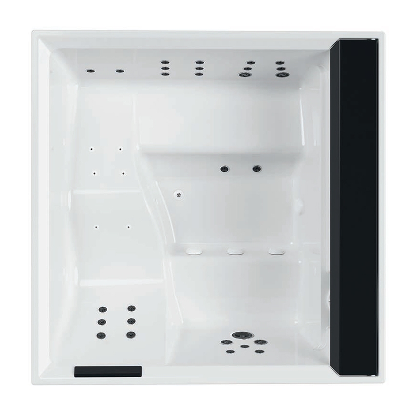 Immagine di Novellini DIVINA XL SPA PLUS minipiscina idromassaggio da esterno con luci led bianche+purificazione Aquaclean (UV+ozono), L.200 P.200 H.85, per 4 persone, sedile e poggiatesta colore nero, vasca colore bianco finitura lucido DOXL4O8-W10H