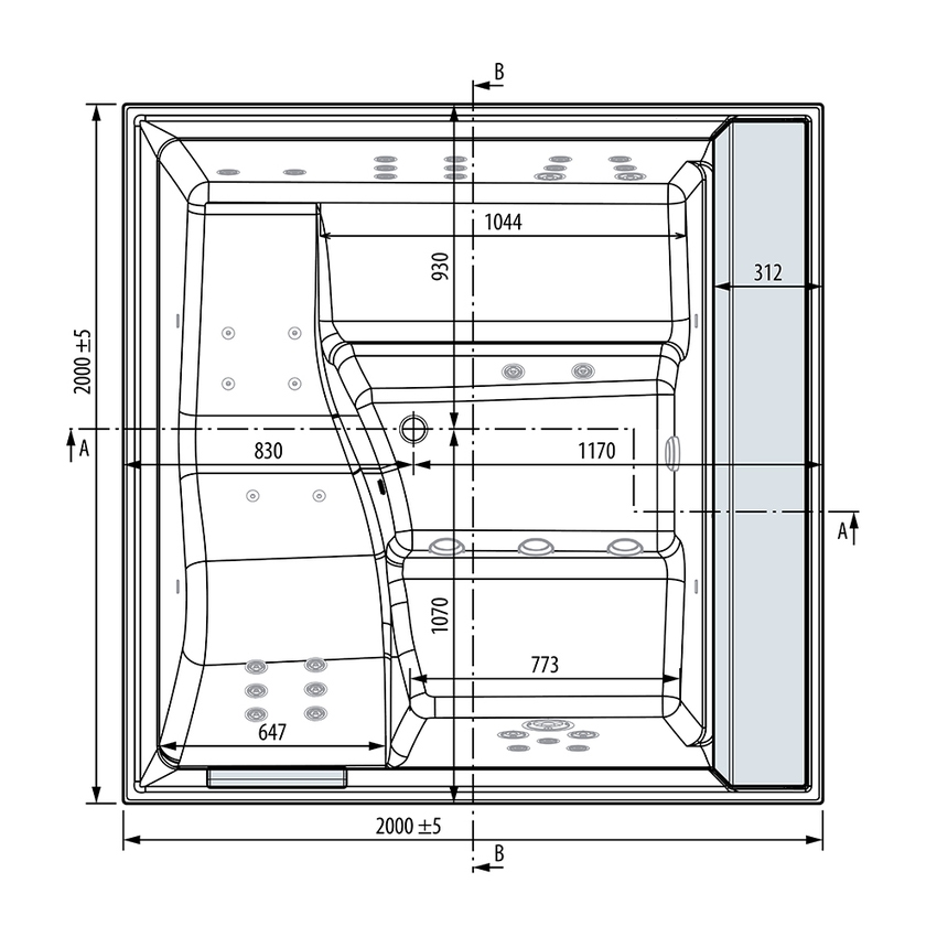 Immagine di Novellini DIVINA XL SPA PLUS minipiscina idromassaggio da esterno con luci led bianche+purificazione Aquaclean (UV+ozono), L.200 P.200 H.85, per 4 persone, sedile e poggiatesta colore nero, vasca colore bianco finitura lucido DOXL4O8-W10H