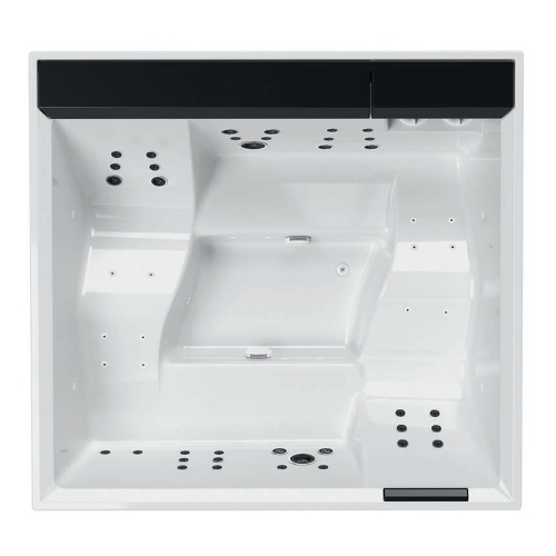 Immagine di Novellini DIVINA XXL SPA PLUS minipiscina idromassaggio da esterno con cromolight+audio Bluetooth+UV, L.230 P.215 H.85, per 6 persone, sedile e poggiatesta colore nero, vasca colore bianco finitura lucido DOXXL4O6-W10H