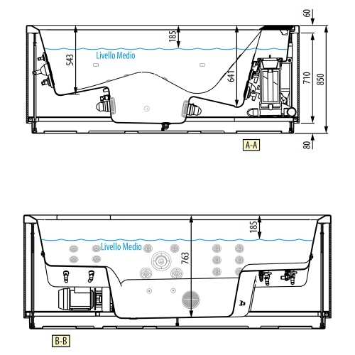Immagine di Novellini DIVINA XXL SPA PLUS minipiscina idromassaggio da esterno con cromolight+audio Bluetooth+UV, L.230 P.215 H.85, per 6 persone, sedile e poggiatesta colore nero, vasca colore bianco finitura lucido DOXXL4O6-W10H