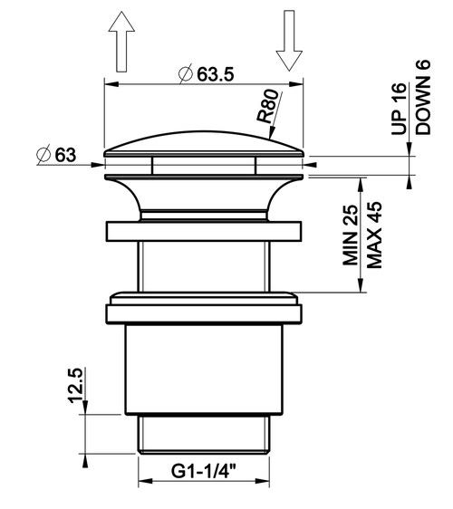 Immagine di Gessi piletta "Stop&Go" per lavabo senza troppopieno, finitura finox brushed nickel 01420#149
