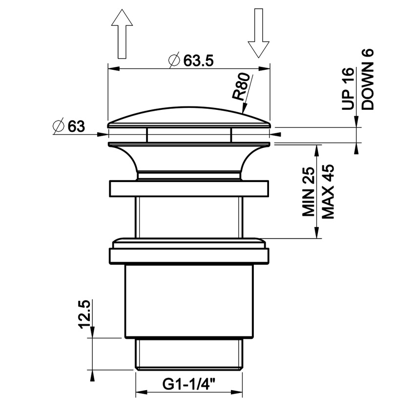 Immagine di Gessi piletta "Stop&Go" per lavabo senza troppopieno, finitura finox brushed nickel 01420#149