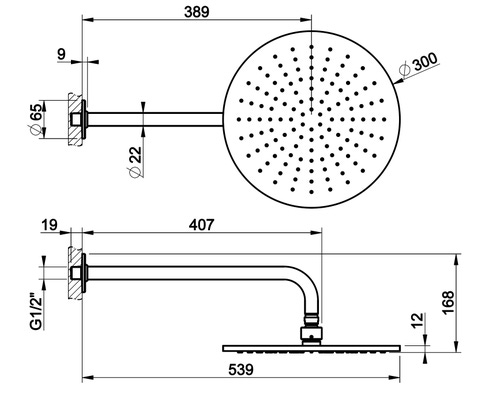 Immagine di Gessi INCISO SHOWER soffione Ø 30cm anticalcare a parete orientabile, finitura brushed brass PVD 58248#727