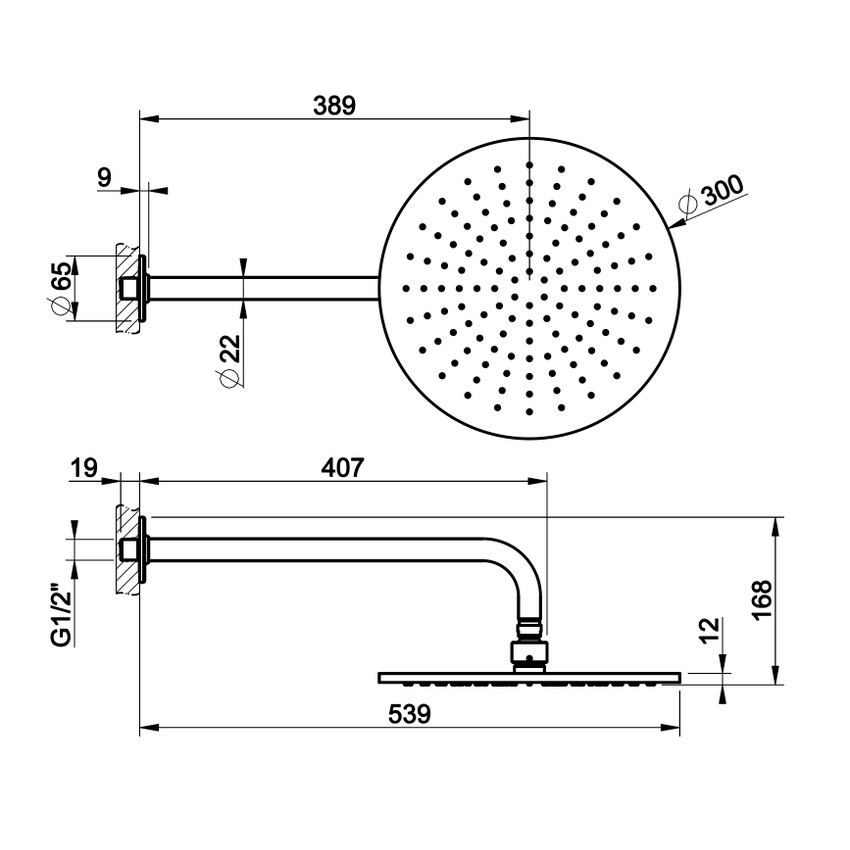 Immagine di Gessi INCISO soffione Ø 30cm anticalcare a parete orientabile, finitura black metal brushed PVD 58248#707