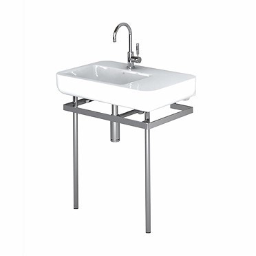 Immagine di Pozzi Ginori Easy.02 composizione lavabo asimmetrico 80 destro, bianco; struttura in ottone cromato. 4201000