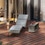 Immagine di Novellini DIVINA chaise longue outdoor in multistrato di betulla con laccatura protettiva finitura quarz wood e struttura in acciaio colore nero finitura opaco, materassino imbottito con rivestimento antiscivolo, finitura steel CHLODO01-P4T3