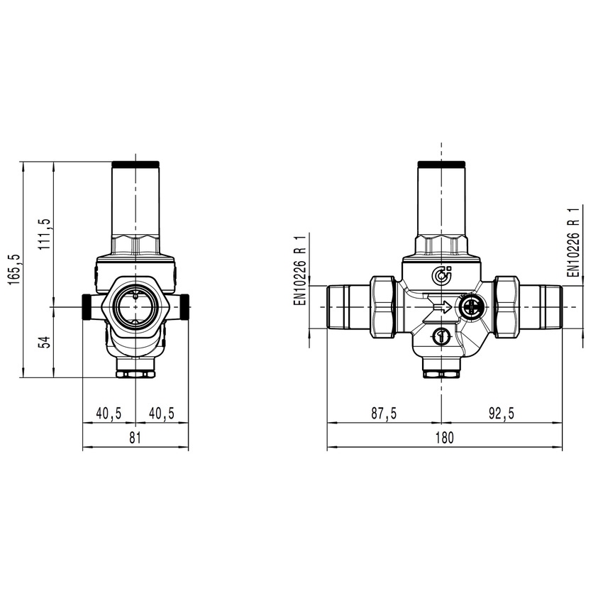 Immagine di Caleffi Riduttore di pressione con cartuccia estraibile, attacchi maschio a bocchettone 1" con manometro 0–10 bar 536061