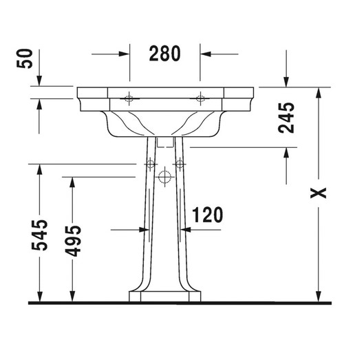 Immagine di Duravit 1930 lavabo monoforo L.70 cm, con 2 fori diaframmati, con troppopieno e bordo per rubinetteria, lato inferiore smaltato, rivestimento Wondergliss, colore bianco 04387000001