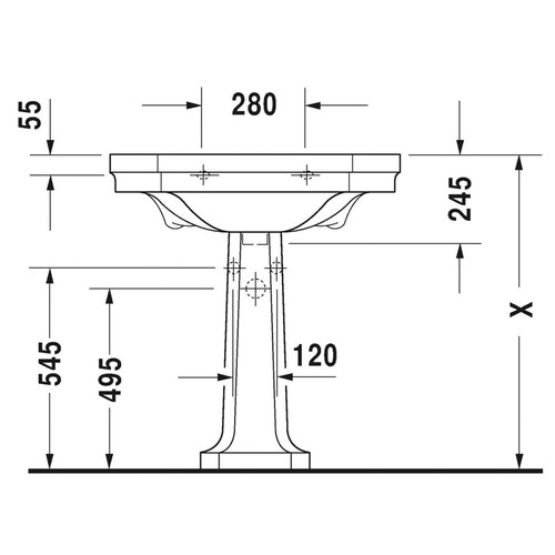 Immagine di Duravit 1930 lavabo monoforo L.80 cm, con 2 fori diaframmati, con troppopieno e bordo per rubinetteria, lato inferiore smaltato, rivestimento Wondergliss, colore bianco 04388000001