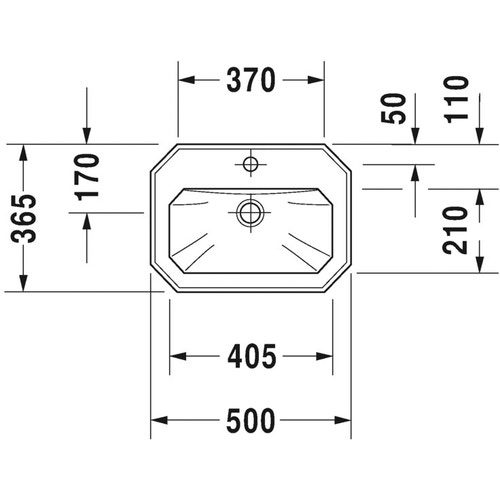Immagine di Duravit 1930 lavamani monoforo L.50 cm, con troppopieno e bordo per rubinetteria, con lato inferiore smaltato, colore bianco 0785500000