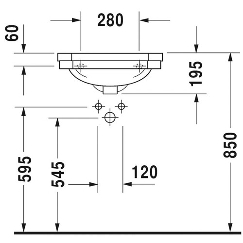 Immagine di Duravit 1930 lavamani monoforo L.50 cm, con troppopieno e bordo per rubinetteria, con lato inferiore smaltato, colore bianco 0785500000