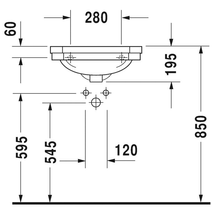 Immagine di Duravit 1930 lavamani monoforo L.50 cm, con troppopieno e bordo per rubinetteria, con lato inferiore smaltato, colore bianco 0785500000