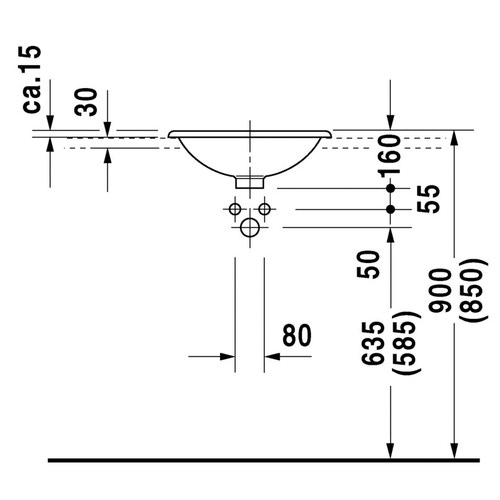 Immagine di Duravit ARCHITEC lavabo da incasso Ø 45 cm, senza foro, per incasso soprapiano, senza troppopieno, lato inferiore smaltato, colore bianco 0318450000