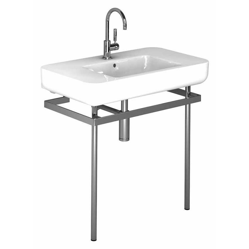 Immagine di Pozzi Ginori Easy.02 composizione lavabo rettangolare 90, bianco; struttura in ottone cromato. 4203000