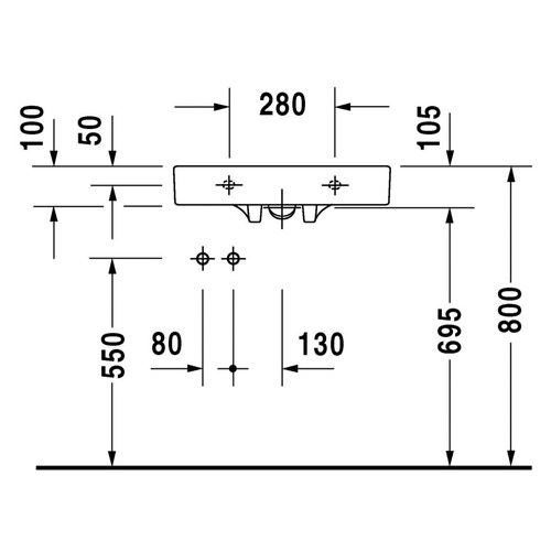Immagine di Duravit ARCHITEC lavabo Vital Med 57.5 cm con foro diaframmato per rubinetteria a sinistra e per portasapone a destra, senza troppopieno, con bordo per rubinetteria, lato inferiore smaltato, colore bianco 0443580000