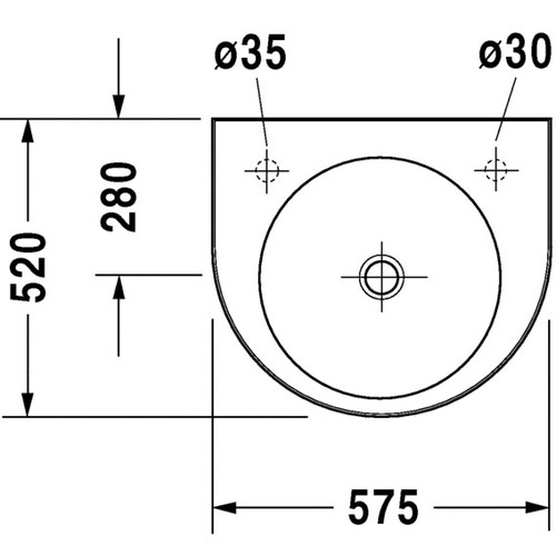 Immagine di Duravit ARCHITEC lavabo 57.5 cm con foro diaframmato per rubinetteria a sinistra e per dispenser portasapone a destra, senza troppopieno, con bordo per rubinetteria, lato inferiore smaltato, colore bianco 0449580000