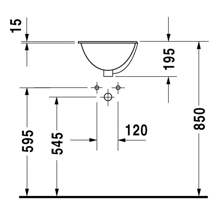 Immagine di Duravit ARCHITEC lavabo Bali Ø 33.5 cm da incasso senza foro, per incasso soprapiano, con troppopieno, lato inferiore smaltato, colore bianco 0473340031
