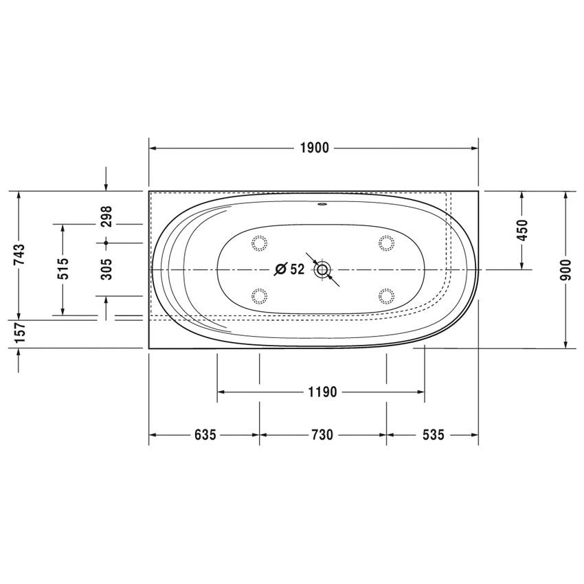 Immagine di Duravit CAPE COD vasca da bagno a incasso angolare a sinistra con rivestimento con sistema d'aria, colore bianco 700362000000000