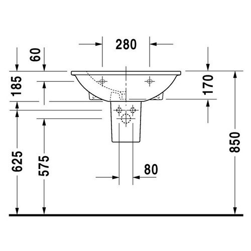 Immagine di Duravit DARLING NEW lavabo 65 cm monoforo, con troppopieno, con bordo per rubinetteria, lato inferiore smaltato, WonderGliss, colore bianco 26216500001