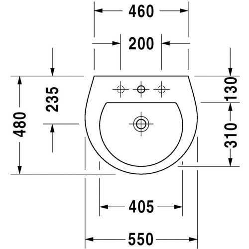 Immagine di Duravit DARLING NEW lavabo 55 cm monoforo, con troppopieno, con bordo per rubinetteria, lato inferiore smaltato, WonderGliss, colore bianco 26215500001