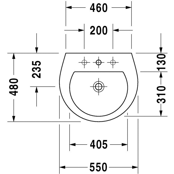 Immagine di Duravit DARLING NEW lavabo 55 cm monoforo, con troppopieno, con bordo per rubinetteria, lato inferiore smaltato, WonderGliss, colore bianco 26215500001
