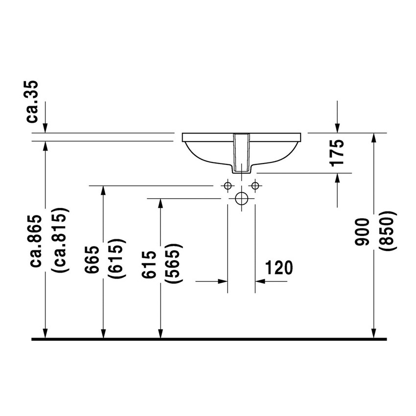 Immagine di Duravit D-CODE lavabo da incasso sottopiano senza foro, con troppopieno, senza bordo per rubinetteria, colore bianco 0338490000