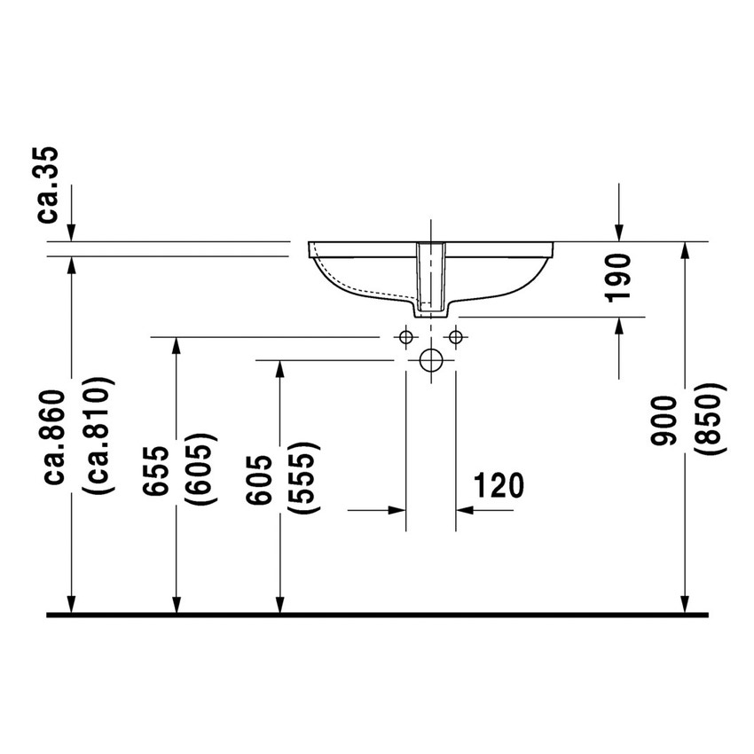Immagine di Duravit D-CODE lavabo da incasso sottopiano senza foro, con troppopieno, senza bordo per rubinetteria, colore bianco 0338560000