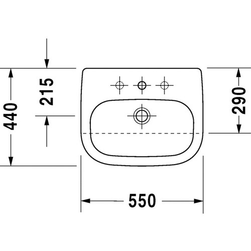 Immagine di Duravit D-CODE lavabo semincasso 55 cm monoforo, con troppopieno e bordo per rubinetteria, colore bianco 0339550000