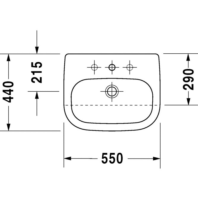 Immagine di Duravit D-CODE lavabo semincasso 55 cm monoforo, con troppopieno e bordo per rubinetteria, colore bianco 0339550000