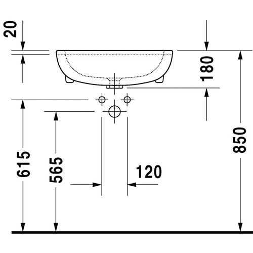 Immagine di Duravit D-CODE lavabo semincasso 55 cm monoforo, con troppopieno e bordo per rubinetteria, colore bianco 0339550000
