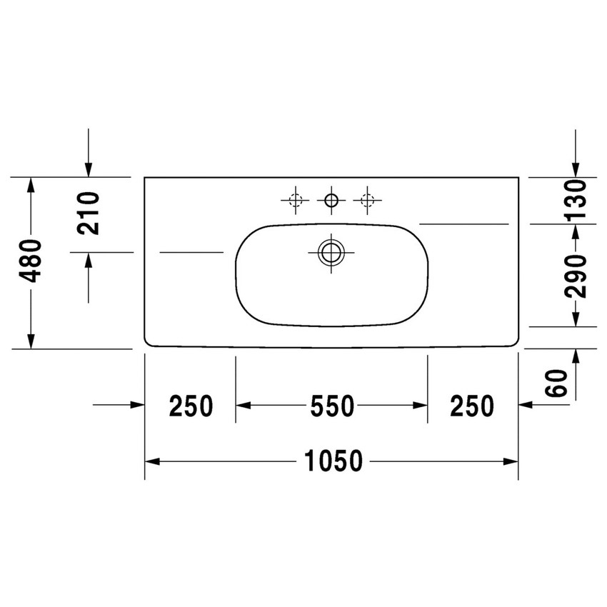 Immagine di Duravit D-CODE lavabo consolle 105 cm monoforo, con troppopieno e bordo per rubinetteria, lato inferiore smaltato, colore bianco 03421000002