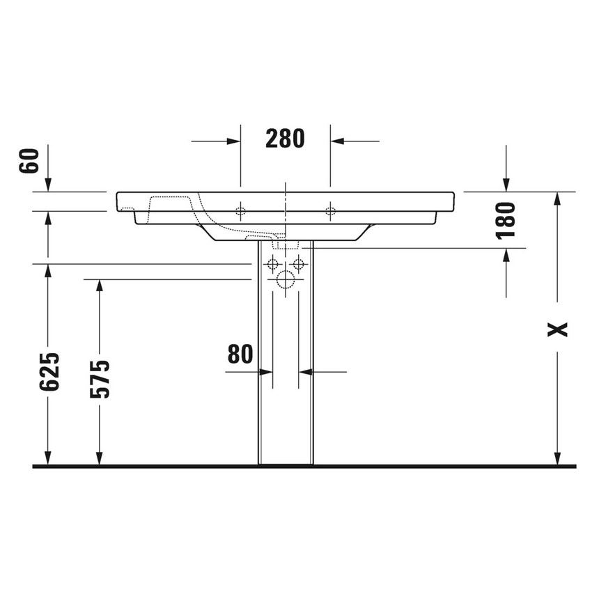 Immagine di Duravit D-CODE lavabo consolle 105 cm monoforo, con troppopieno e bordo per rubinetteria, lato inferiore smaltato, colore bianco 03421000002