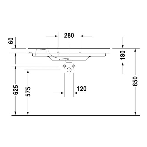 Immagine di Duravit D-CODE lavabo consolle 105 cm monoforo, con troppopieno e bordo per rubinetteria, lato inferiore smaltato, colore bianco 03421000002