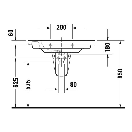 Immagine di Duravit D-CODE lavabo consolle 85 cm monoforo, con troppopieno e bordo per rubinetteria, lato inferiore smaltato, colore bianco 03428500002