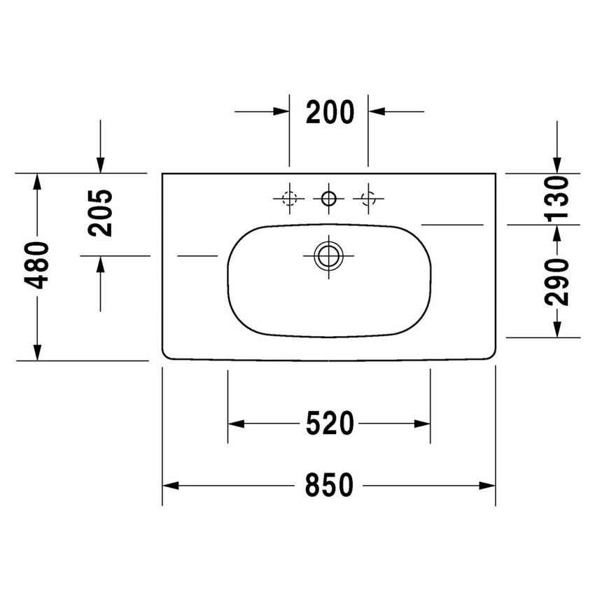 Immagine di Duravit D-CODE lavabo Med 85 cm monoforo, senza troppopieno, con bordo per rubinetteria, colore bianco 03528500002