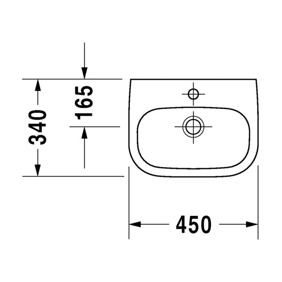 Immagine di Duravit D-CODE lavamani con troppopieno e bordo per rubinetteria, lato inferiore smaltato, colore bianco 0705450000