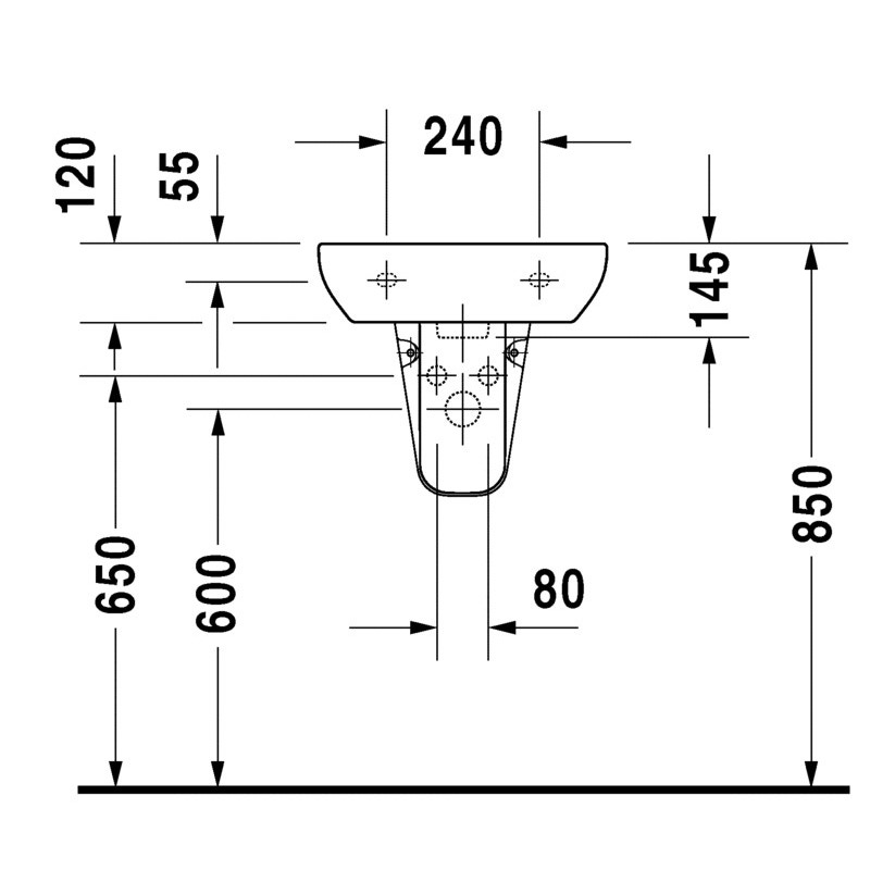 Immagine di Duravit D-CODE lavamani con troppopieno e bordo per rubinetteria, lato inferiore smaltato, colore bianco 0705450000