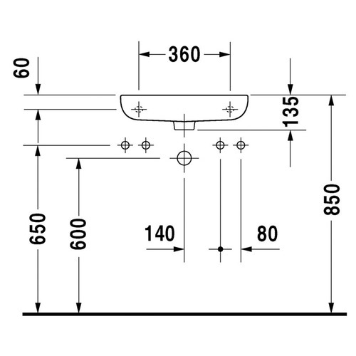 Immagine di Duravit D-CODE lavamani con foro per rubinetteria a destra, con troppopieno e bordo per rubinetteria, lato inferiore smaltato, colore bianco 0706500008