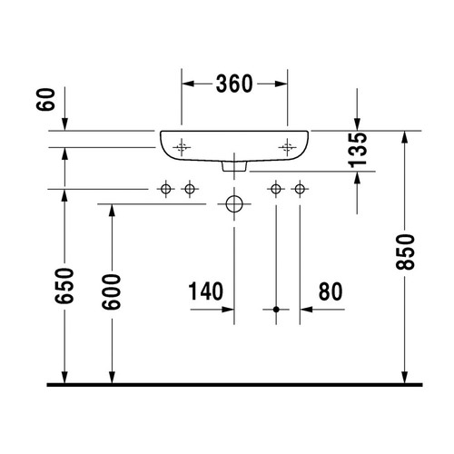 Immagine di Duravit D-CODE lavamani con foro per rubinetteria a sinistra, con troppopieno e bordo per rubinetteria, lato inferiore smaltato, colore bianco 0706500009