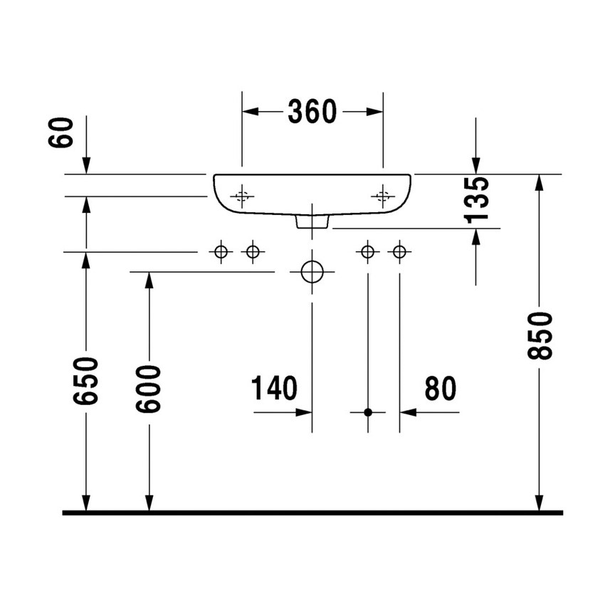 Immagine di Duravit D-CODE lavamani con foro per rubinetteria a sinistra, con troppopieno e bordo per rubinetteria, lato inferiore smaltato, colore bianco 0706500009