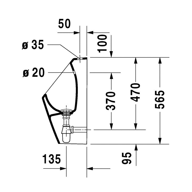 Immagine di Duravit D-CODE orinatoio con entrata vista dall'alto, senza brida di risciacquo, colore bianco 0828300000
