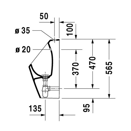 Immagine di Duravit D-CODE orinatoio con entrata vista dall'alto, senza brida di risciacquo, colore bianco 0828300007