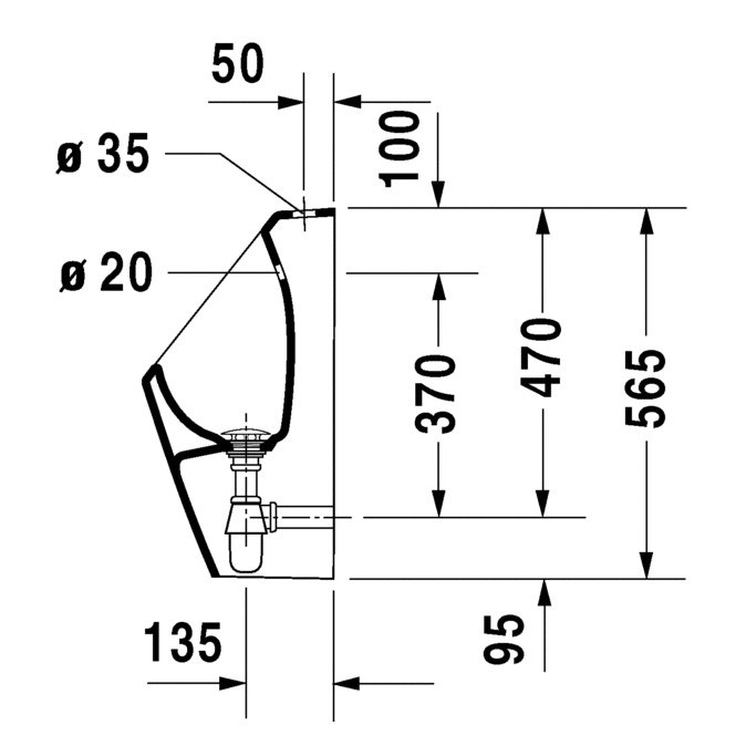 Immagine di Duravit D-CODE orinatoio con entrata vista dall'alto, senza brida di risciacquo, con HygieneGlaze, colore bianco 0828302007