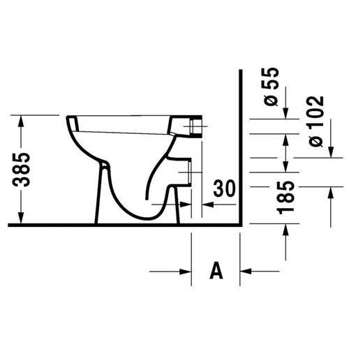 Immagine di Duravit D-CODE vaso a pavimento a cacciata per cassetta a incasso o esterna, con brida di risciacquo, scarico orizzontale, UWL classe 2, colore bianco 2108090000