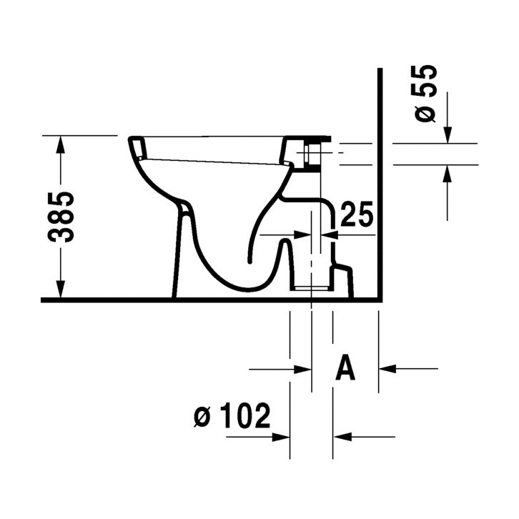 Immagine di Duravit D-CODE vaso a pavimento a cacciata per cassetta a incasso o esterna, senza sedile del vaso, con brida di risciacquo, scarico verticale, con HygieneGlaze, colore bianco 2110012000