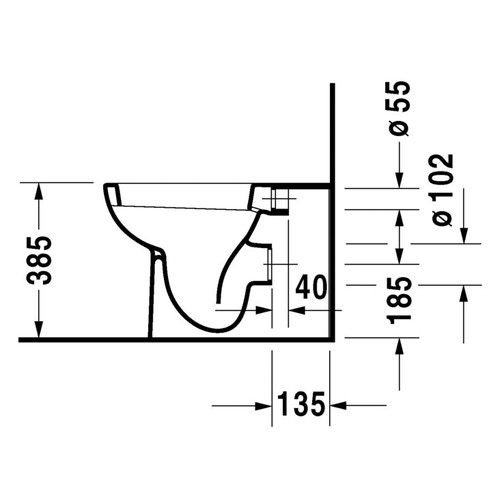 Immagine di Duravit D-CODE vaso a pavimento a filo parete, a cacciata con scarico orizzontale, senza sedile, con brida di risciacquo, UWL classe 2, colore bianco 21150900002